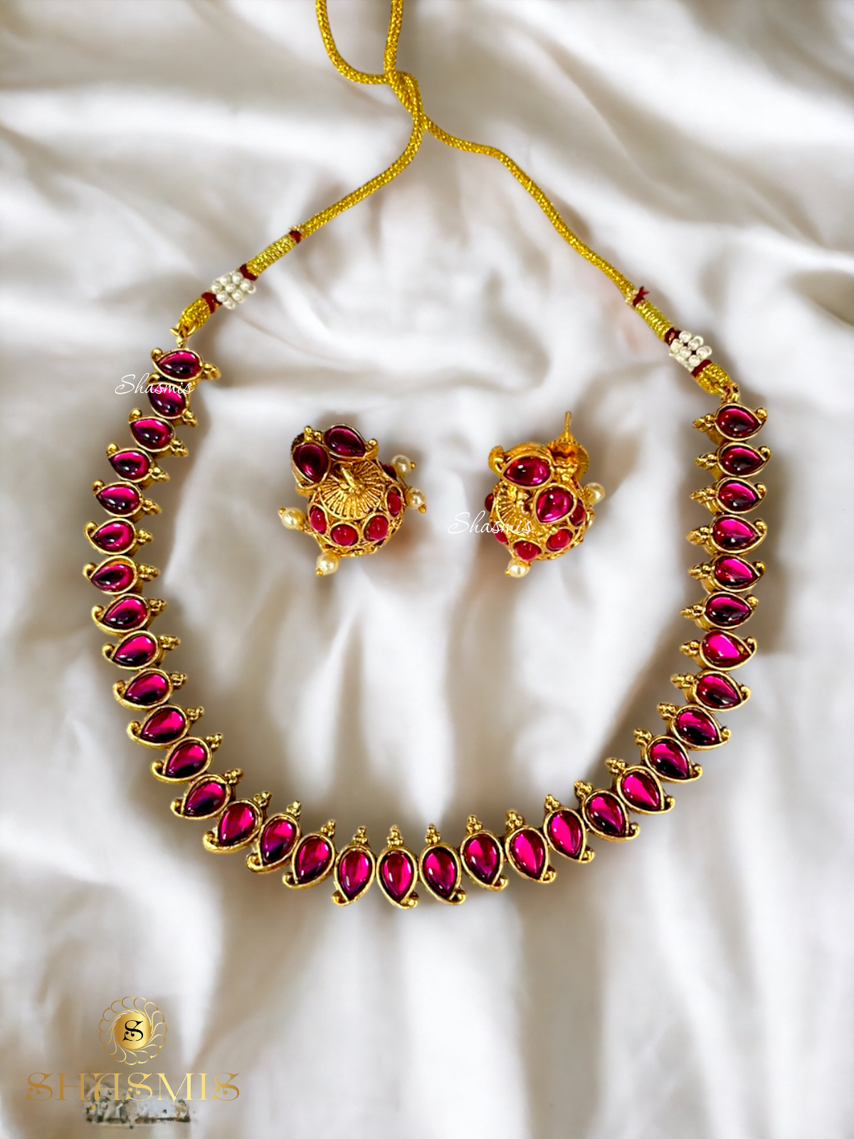 Double Side Necklace With Two Color Earrings
