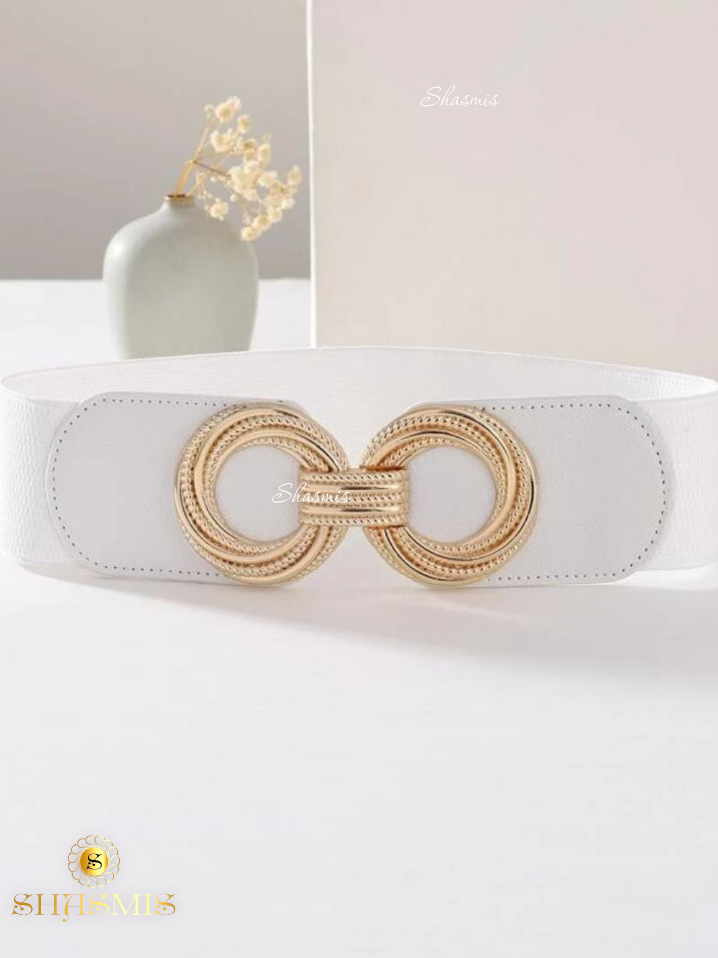White Color Faux Belt With Golden Design Tredy Buckle