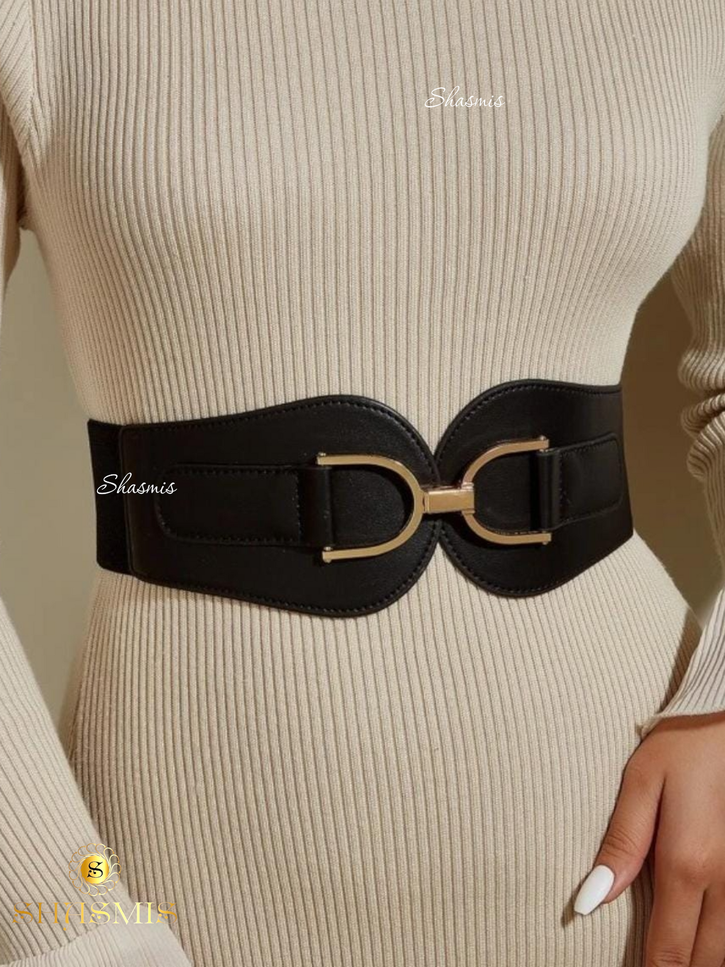 Black Color Stretchable Faux Belt