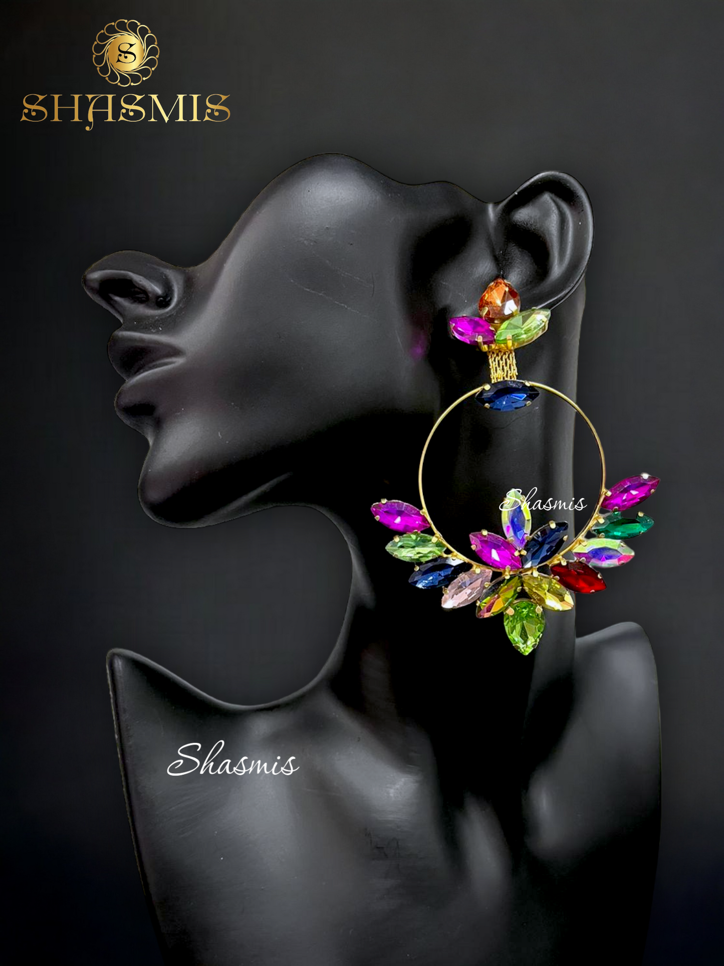 Multi colro Rheinstone Ring Design Earrings