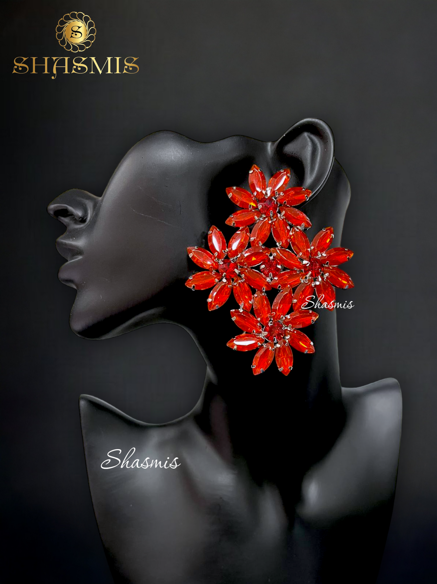 Red Rheinstone Prerto Flower Design Earrings