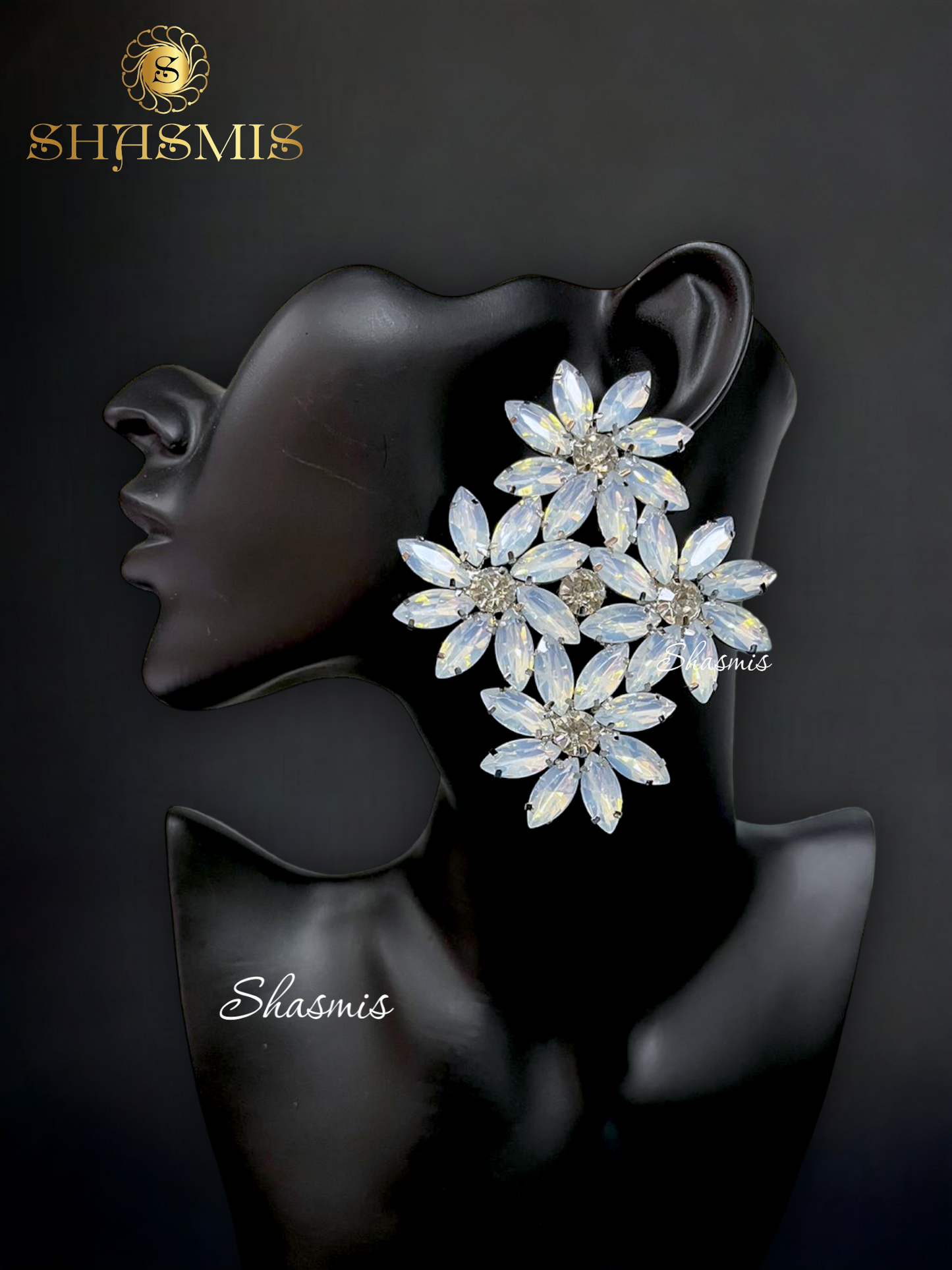 White Color Stone Flower Design Prerto Earrings