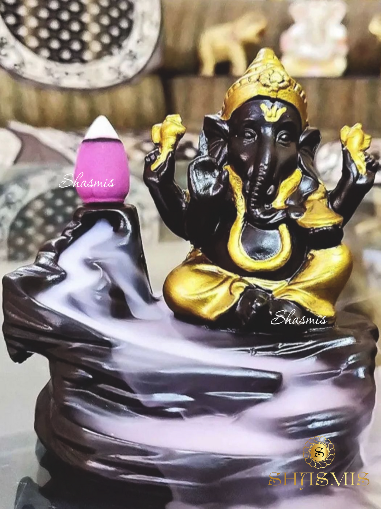 Ganesha Ji Golden Polish Leaf With Diya Ganesha Showpiece Statue, Traditiona lDiya for Diwali Puja