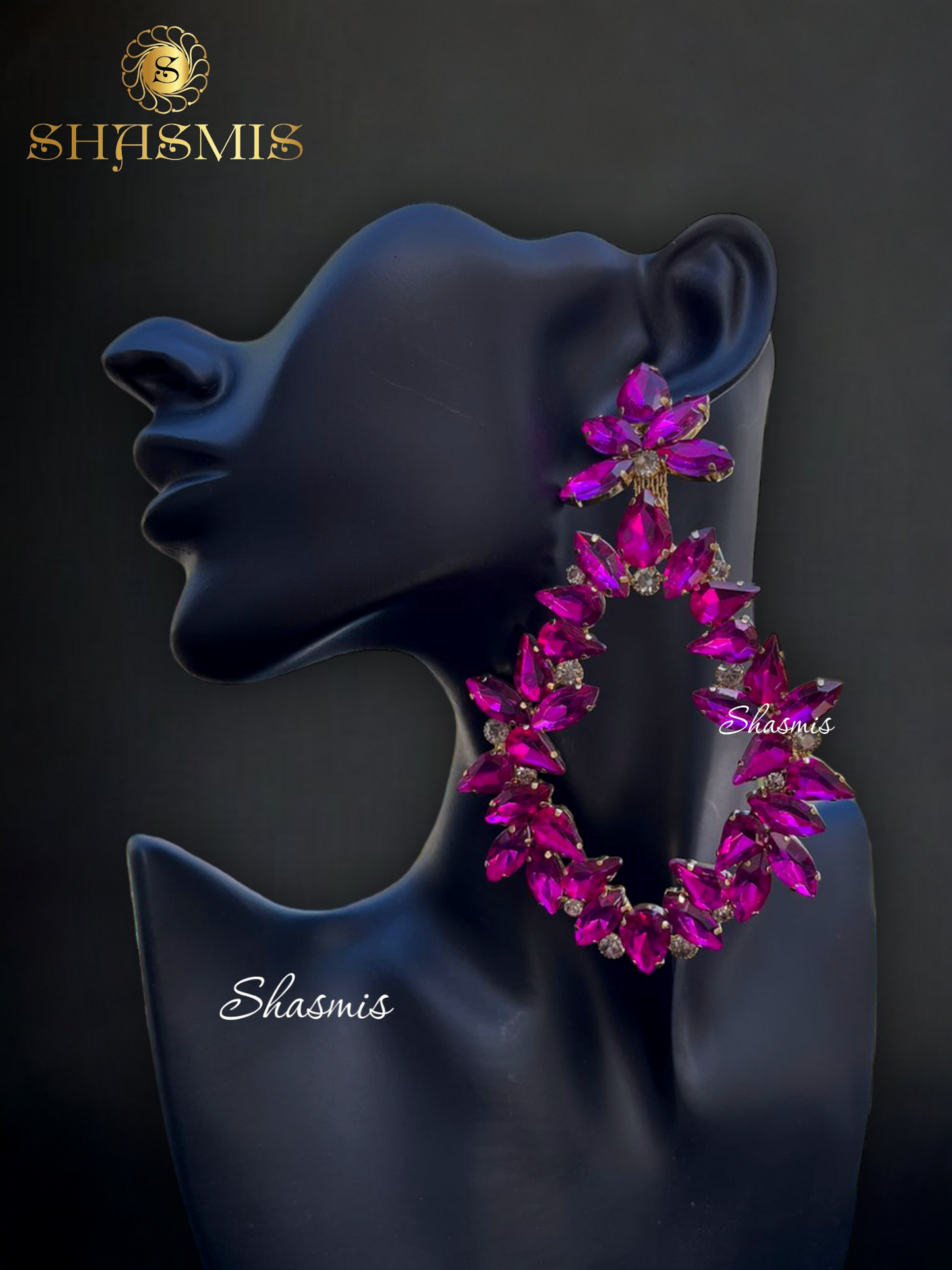 Magenta Pink Color Long Prerto Stone Earrings