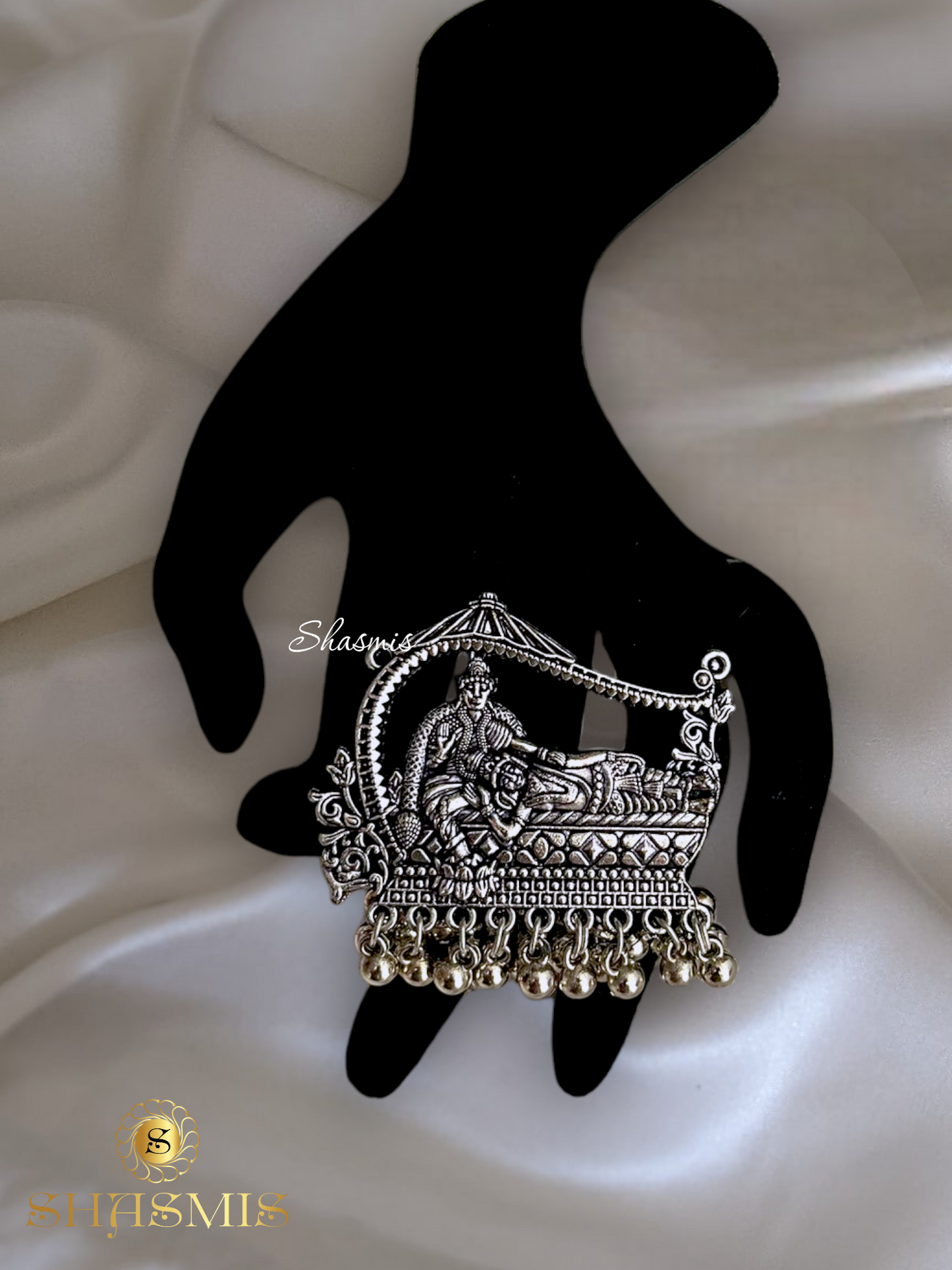 Vishnu Ji Silver Ring With GhungroomOn Drop