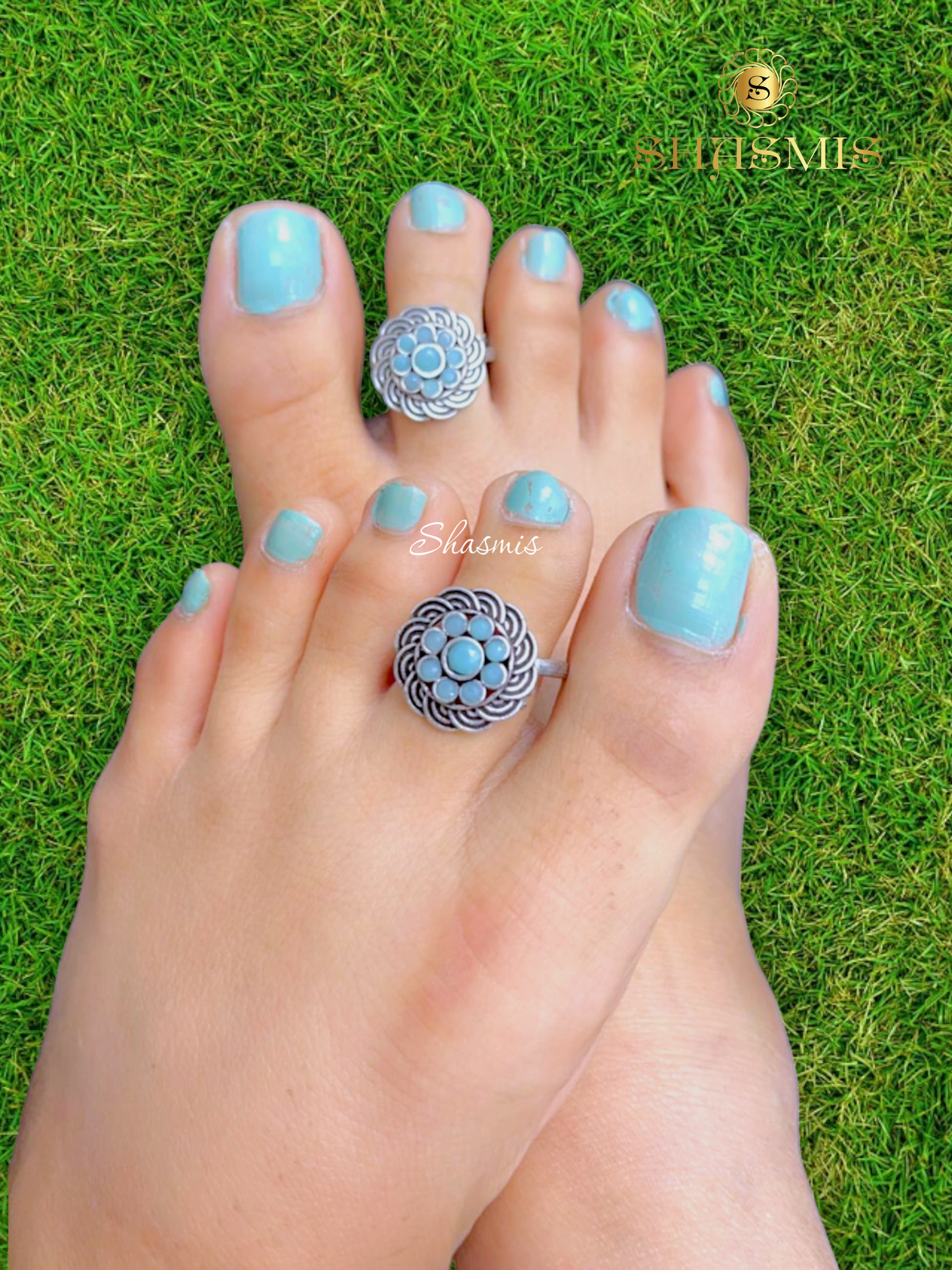 Flower Design Torquoise Stone Silver Ring