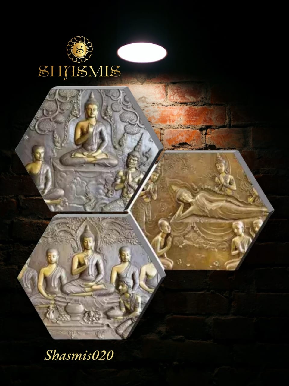 The Buddha Painting Set Of 3 Wall Hexagon Design