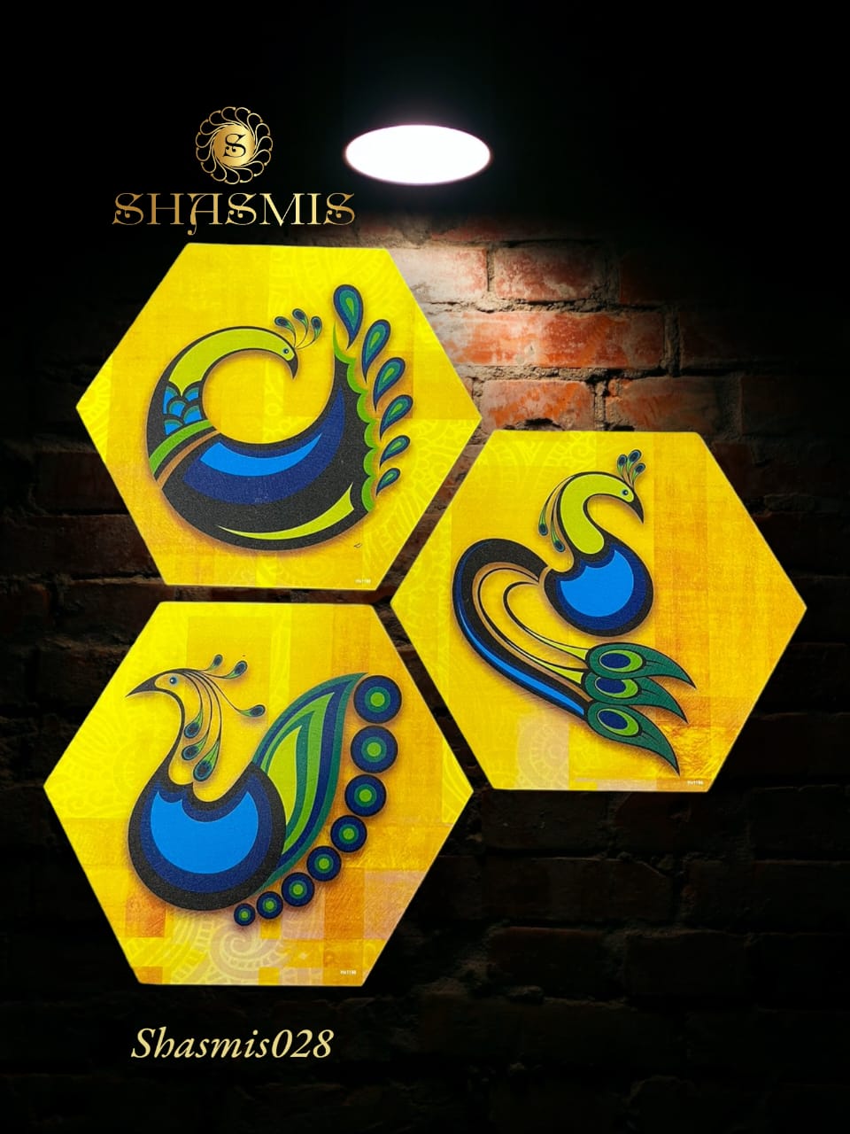 Peacock Art Design Set Of 3 Hexagon Wall Painting