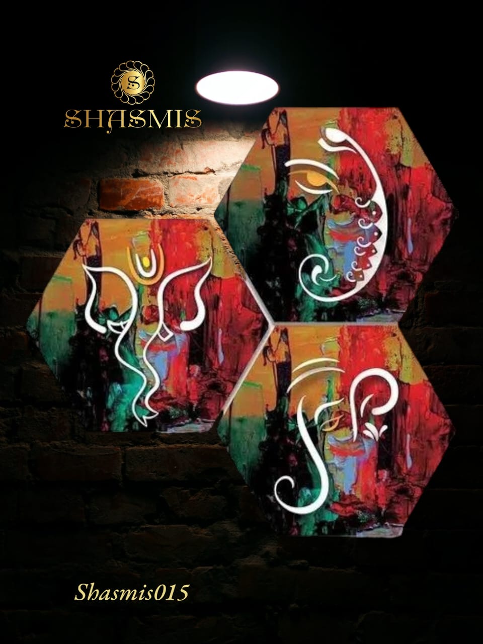 Set Of 3 Ganesha Hexagon Painting