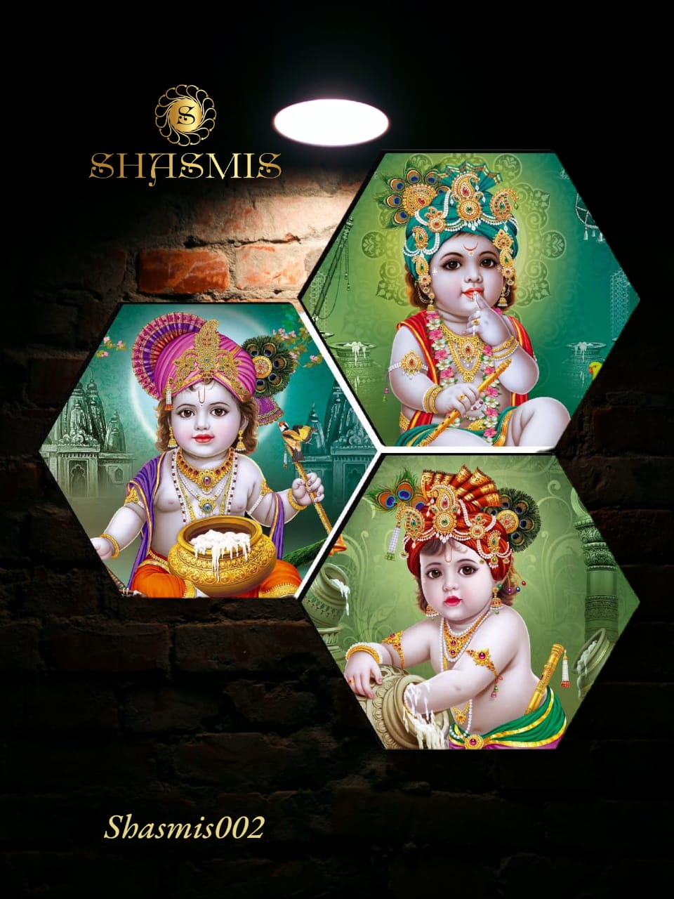 Shri Krishna Design Set Of 3 Wall Hexagaon painting