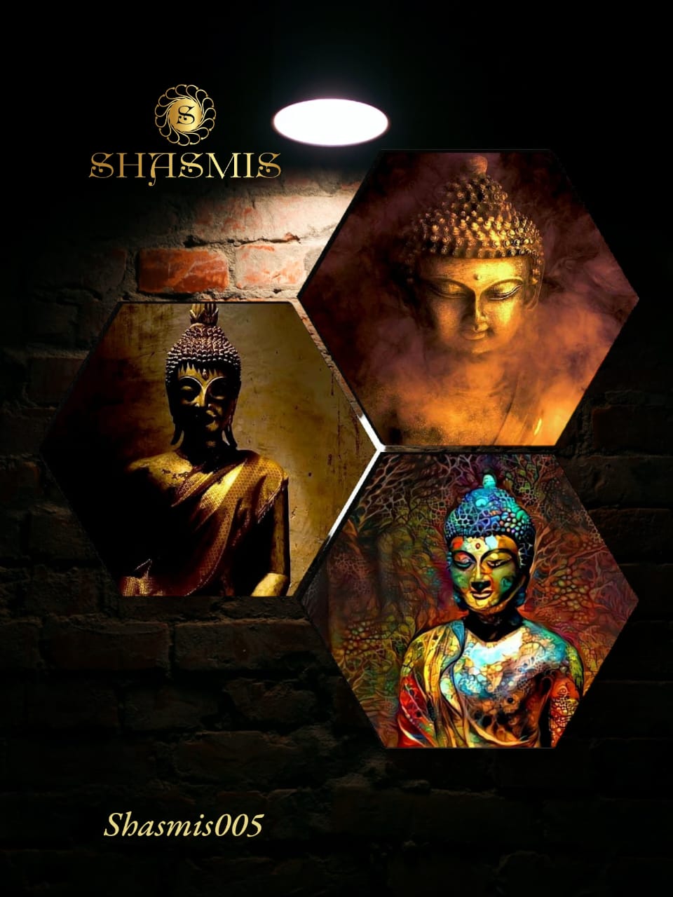 Set Of 3 Hexagon Buddha Wall Painting