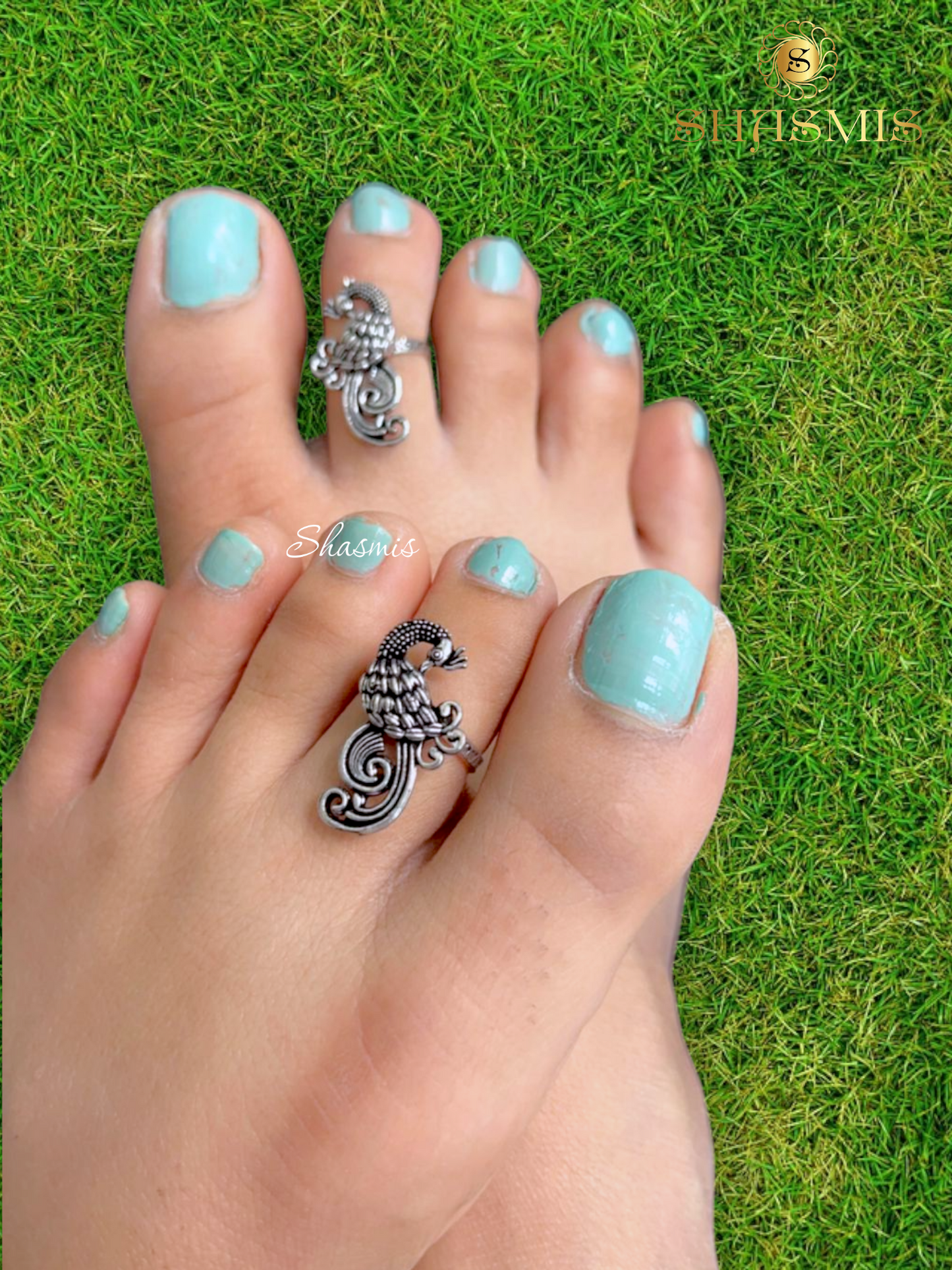 Oxidised Peacock Design Silver Toe Ring