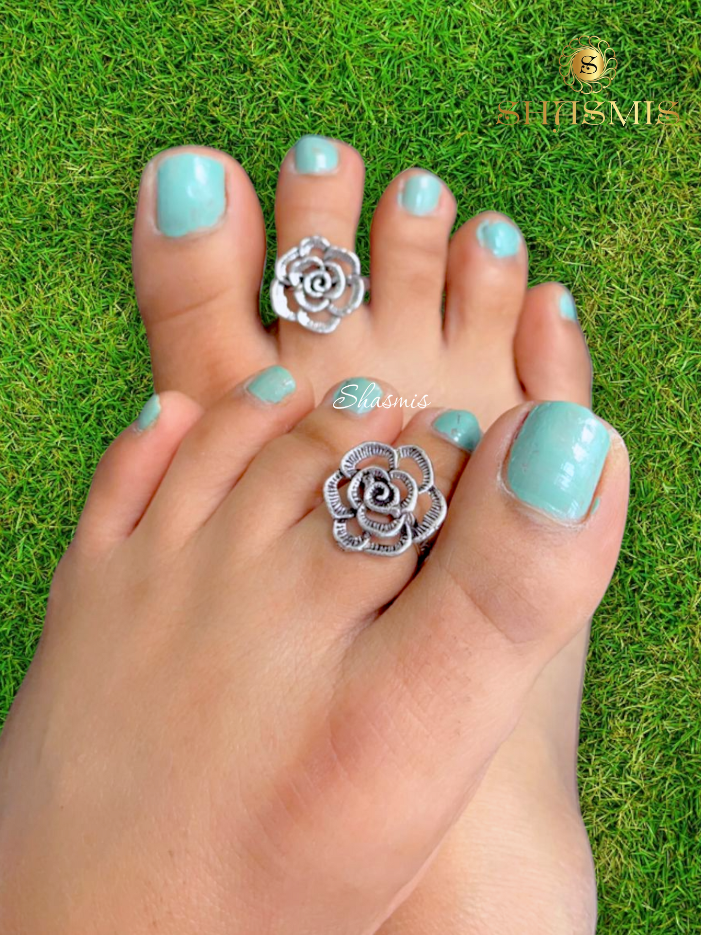 Flower Design Silver Toe Ring