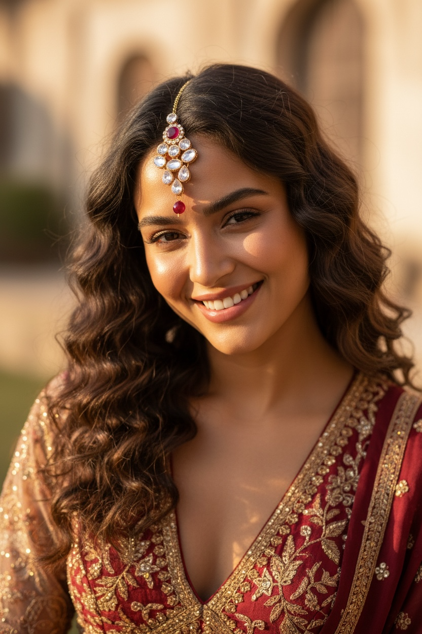 Maroon Stone Kundan Mangtika