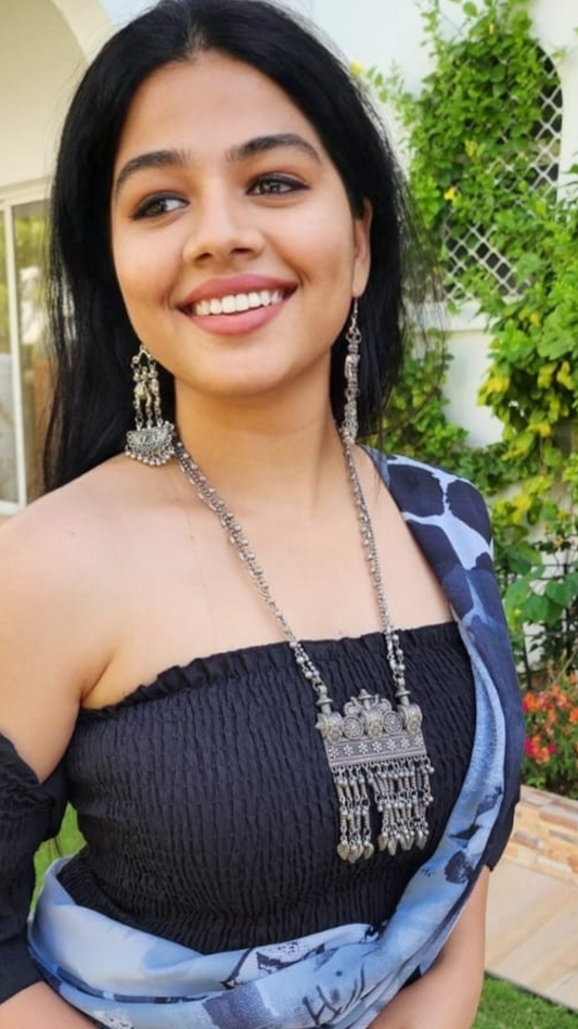 Long Oxidised Afghani Necklace With Earrings