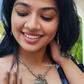 Flower Design Silver Neck Choker With Earrings