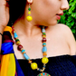 Multicolour Stone Long Metal Necklace With Earrings