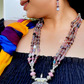 Long Silver Pendant With Pink Shade Beads Necklace And Earrings