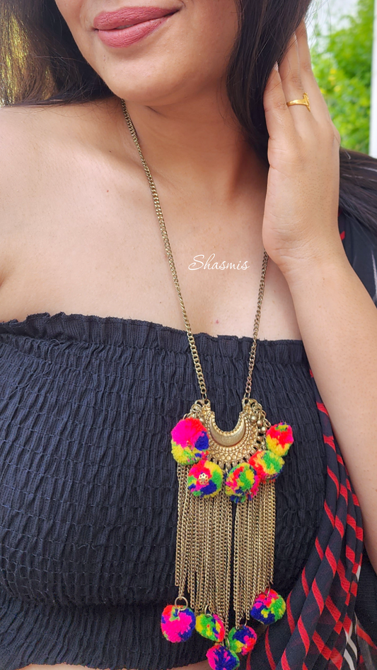 Long Amazing Multicolour Woollen Thread Gold Plating Necklace