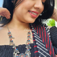 Long Drop Silver Oxidised With Color Necklace