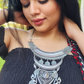 long Broad Design Pendant Silver Oxidised Necklace