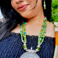 Green Shade Beads Silver Pendant Necklace With Earrings