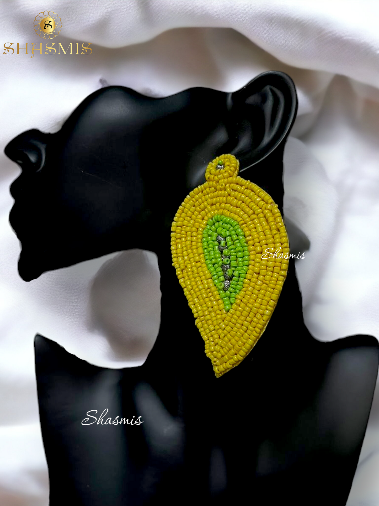 Leave Design Beads Embroidery Earrings