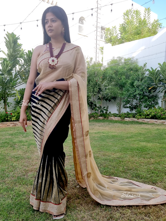Black And Golden Saree With Maroon Design on Border Silk Saree 