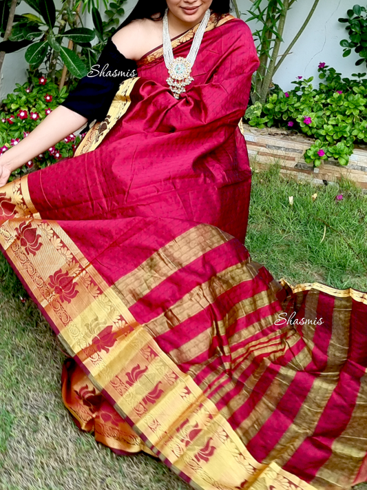 Maroon Color Lotus Work On saree