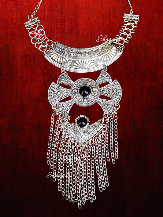 Black Stone Silver Necklace 