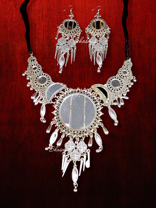 Mirror Long Drop Silver Necklace