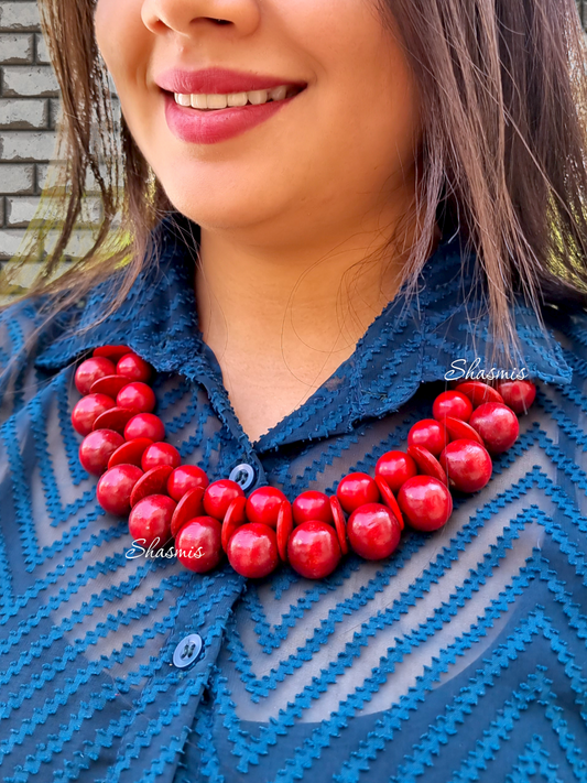 Red Color Big Beads Necklace