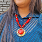 Beads Necklace with Centre Stone on Pendant With Earrings