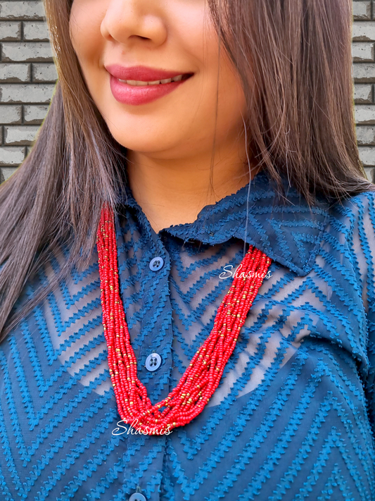 Red Color Simple Beads Necklace