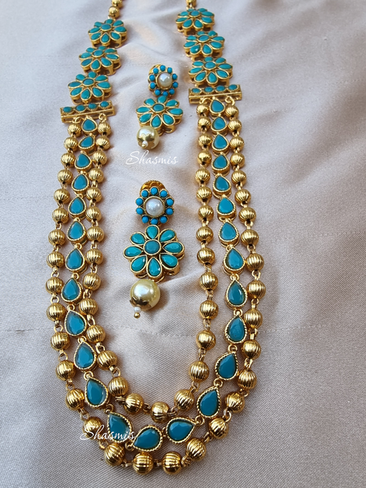 Turquoise Color Gold Plated Necklace With Earrings