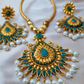 Green Stones Temple Jewellery With Earrings