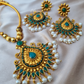 Green Stones Temple Jewellery With Earrings