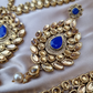 Blue Stones Heavy Bridal Necklace With Mathapatti and Earrings