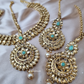 Mint Green Bridal Necklace With Mathapatti and Chain Earrings