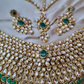 Green Color Centre Stone Bridal Necklace, Mathapatti and Earrings