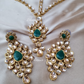 Green Color Centre Stone Bridal Necklace, Mathapatti and Earrings