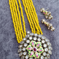 Yellow Color Polki Kundan With Hand Painted Necklace With Earrings