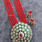 Red Color Long Beaded Polki Kundan Necklace With Earrings