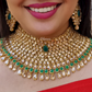 Green Color Centre Stone Bridal Necklace, Mathapatti and Earrings