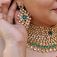 Green Color Centre Stone Bridal Necklace, Mathapatti and Earrings