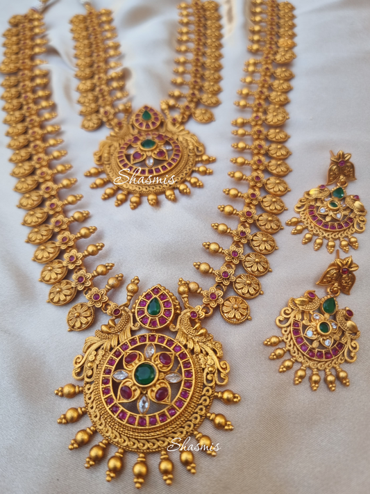 Gold Plated Double Temple Necklace Jewellery With Earring