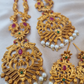 Gold Plated Design Double Necklace Temple Jewellery With Earring