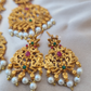 Gold Plated Design Double Necklace Temple Jewellery With Earring
