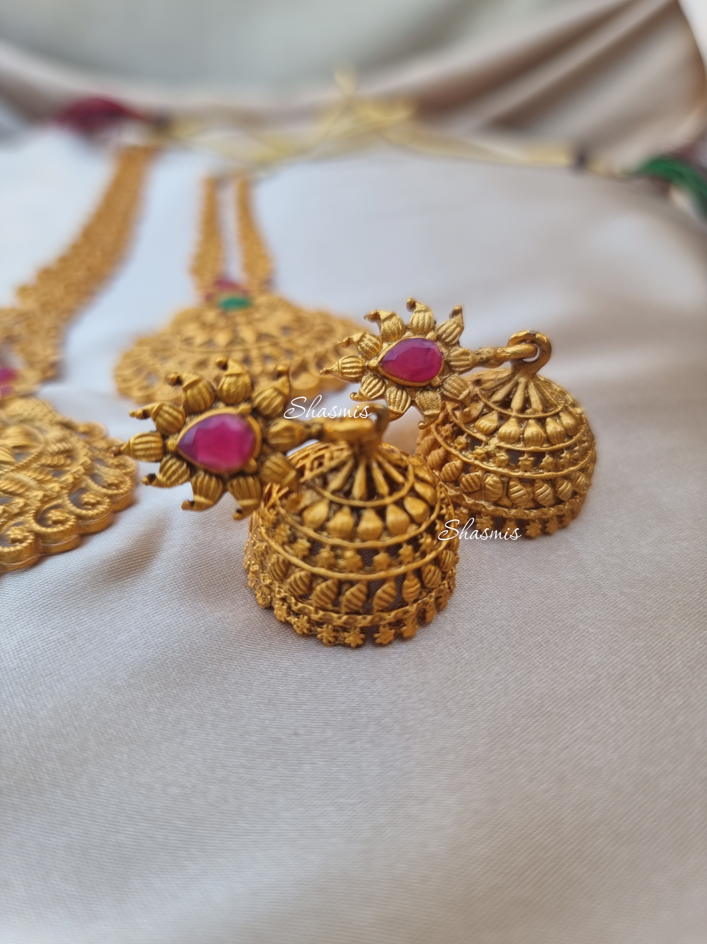 Gold Plated Temple Long Jewellery Necklace With Earring