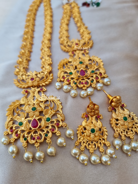 Double Necklace Temple Jewellery With Earrings